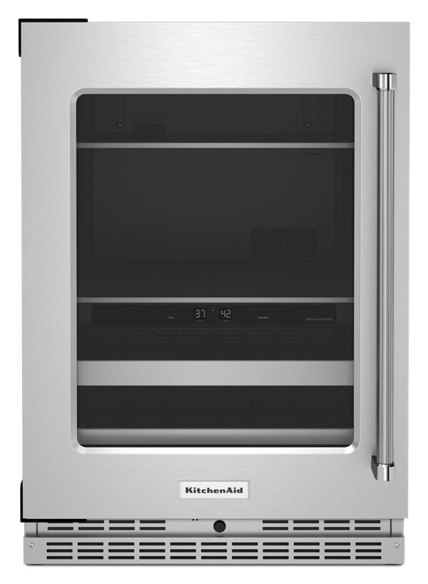 KitchenAid 24" Beverage Center w/ Glass Door & Metal-Front Racks in Steel KUBL314KSS | Fridge.com