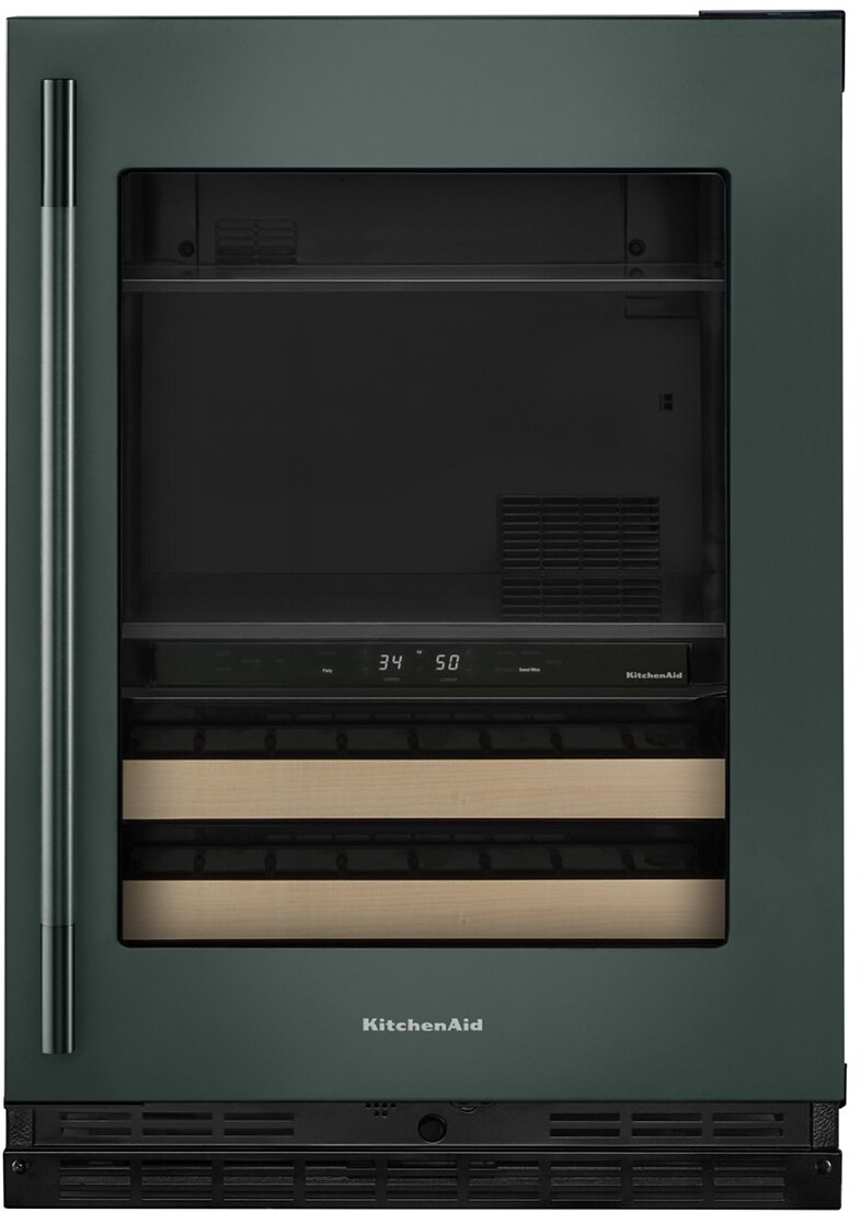 KitchenAid - 24 inch Beverage Center with Glass Door and Wood-Front Racks - Juniper — FIN-0000651 | Fridge.com