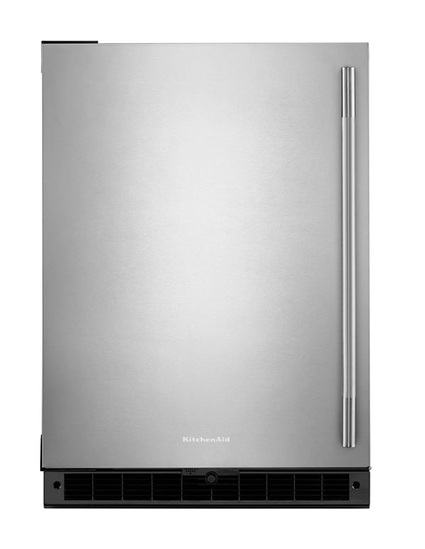 KitchenAid 24" Undercounter Refrigerator w/ Stainless Steel Door in Black Cabinet/Stainless Doors KURL124SSB | Fridge.com