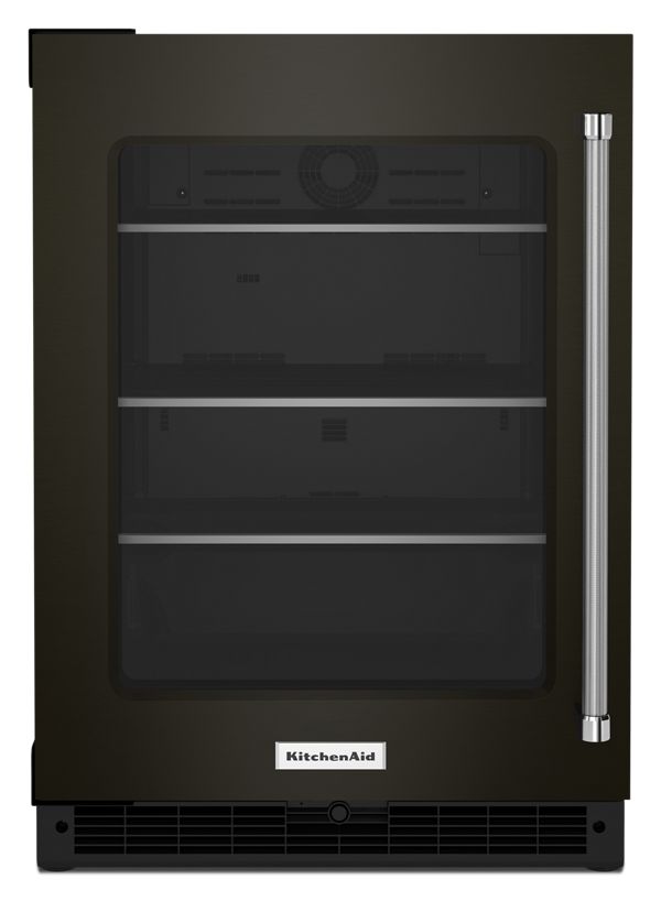 KitchenAid 24" Undercounter Refrigerator w/ Glass Door & Shelves Metallic Accentsand Printshield Finish in Black Stainless Steel KURL314KBS | Fridge.com