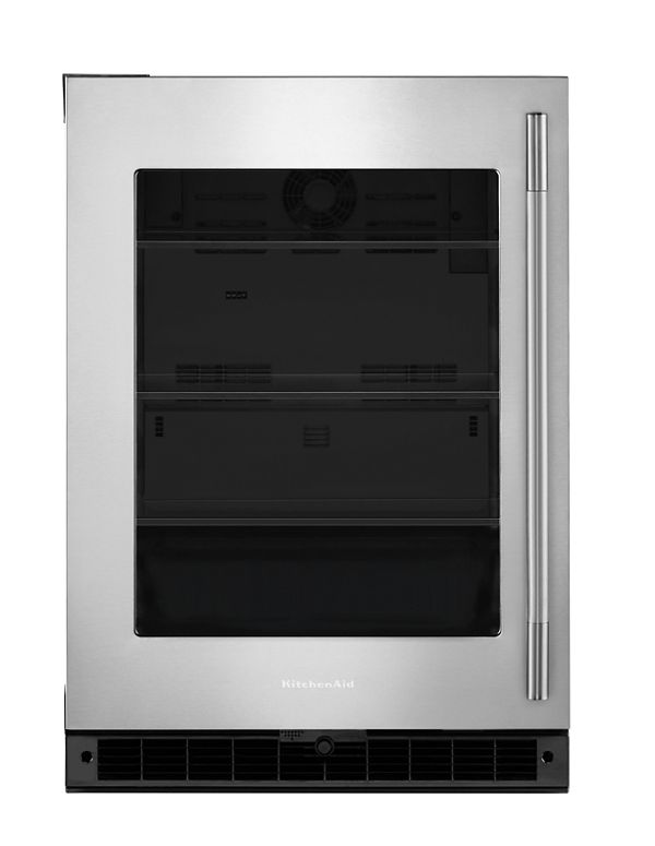 KitchenAid 24" Undercounter Refrigerator w/ Glass Door in Black Cabinet/Stainless Doors KURL324SSB | Fridge.com