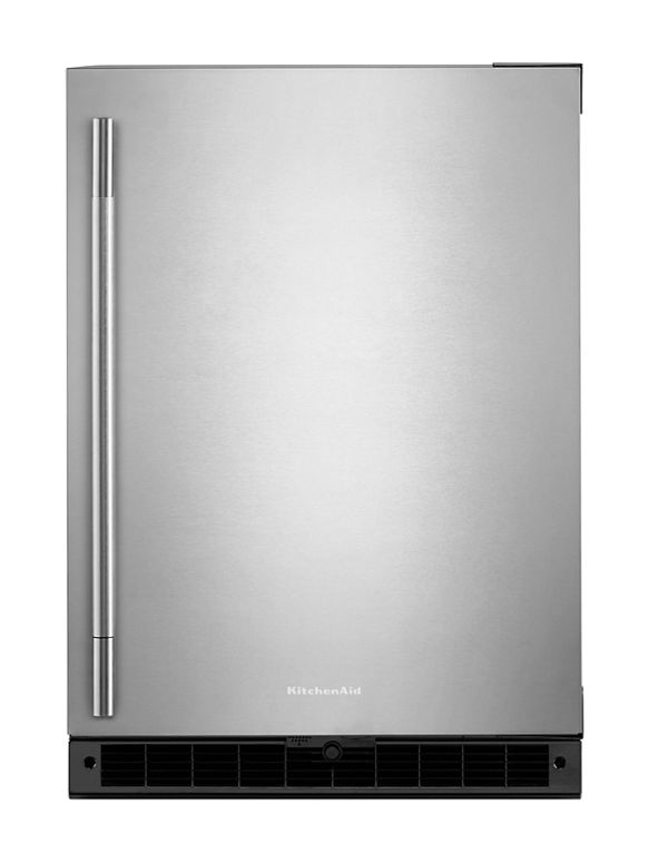 KitchenAid 24" Undercounter Refrigerator w/ Stainless Steel Door in Black Cabinet/Stainless Doors KURR124SSB | Fridge.com