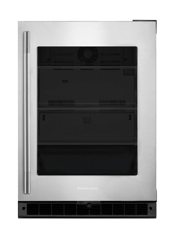 KitchenAid 24" Undercounter Refrigerator w/ Glass Door in Black Cabinet/Stainless Doors KURR324SSB | Fridge.com