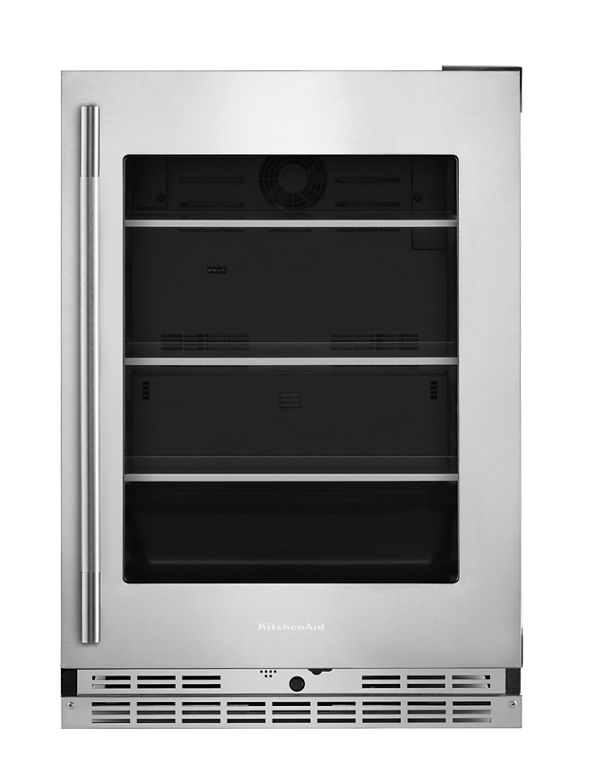 KitchenAid 24" Undercounter Refrigerator w/ Glass Door & Shelves Metallic Accents in Stainless Finish KURR524SPS | Fridge.com