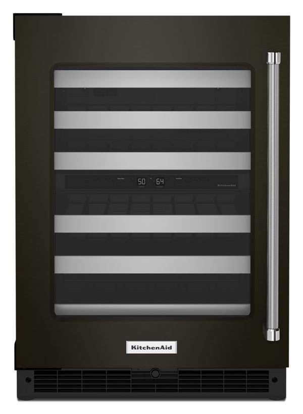 KitchenAid 24" Undercounter Wine Cellar w/ Glass Door & Metal-Front Racks in Steel KUWL314KBS | Fridge.com