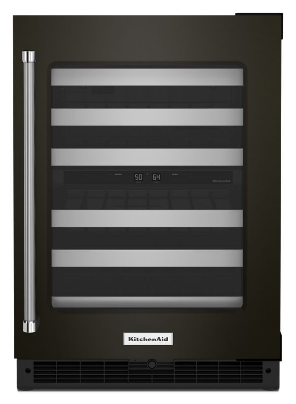 KitchenAid 24" Undercounter Wine Cellar w/ Glass Door & Metal-Front Racks in Black Stainless Steel KUWR314KBS | Fridge.com