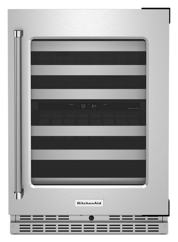 KitchenAid 24" Undercounter Wine Cellar w/ Glass Door & Metal-Front Racks in Steel KUWR314KSS | Fridge.com