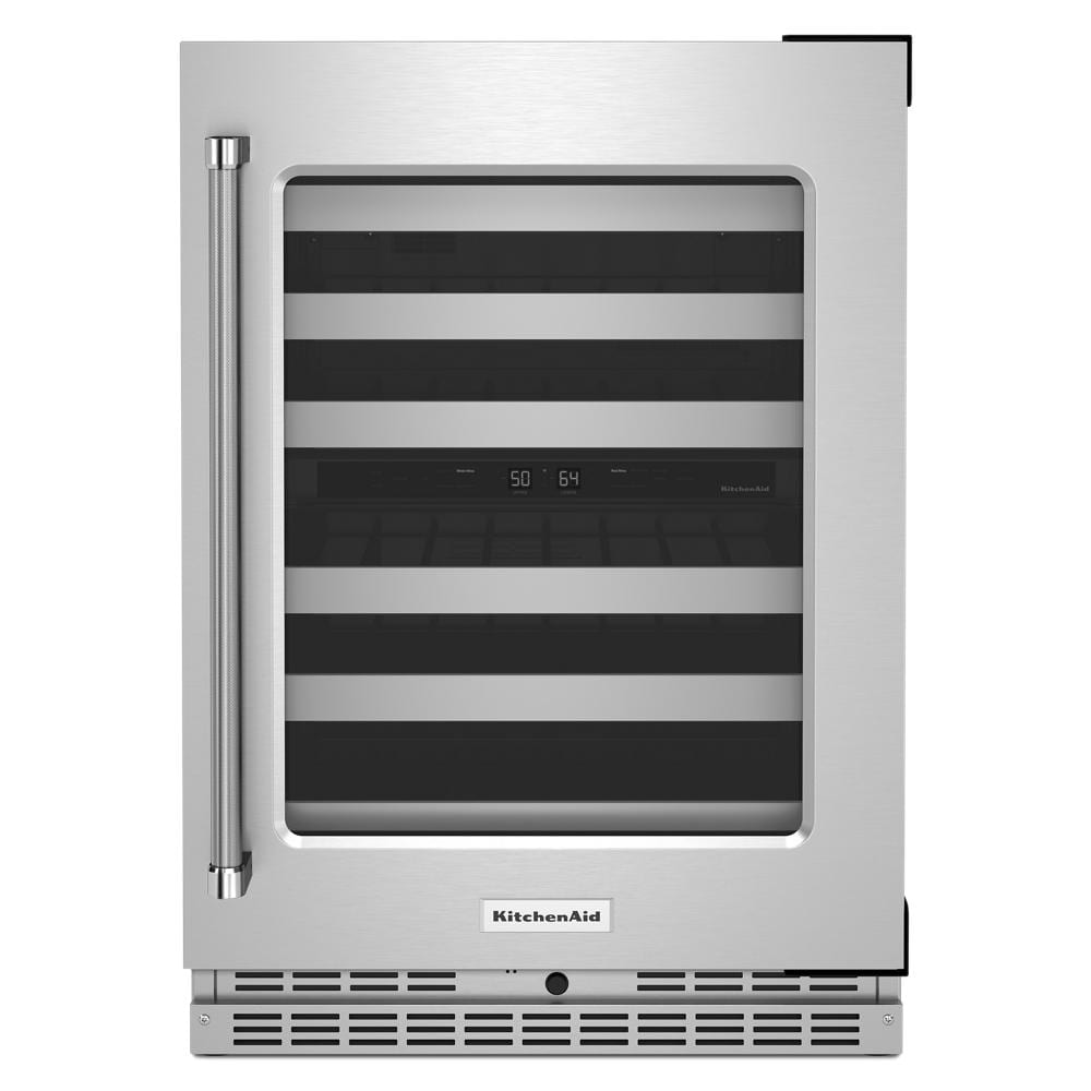 KitchenAid 24" Undercounter Wine Cellar W/ Glass Door & Metal-Front Racks In Steel KUWR314KSS - View 2 | Fridge.com