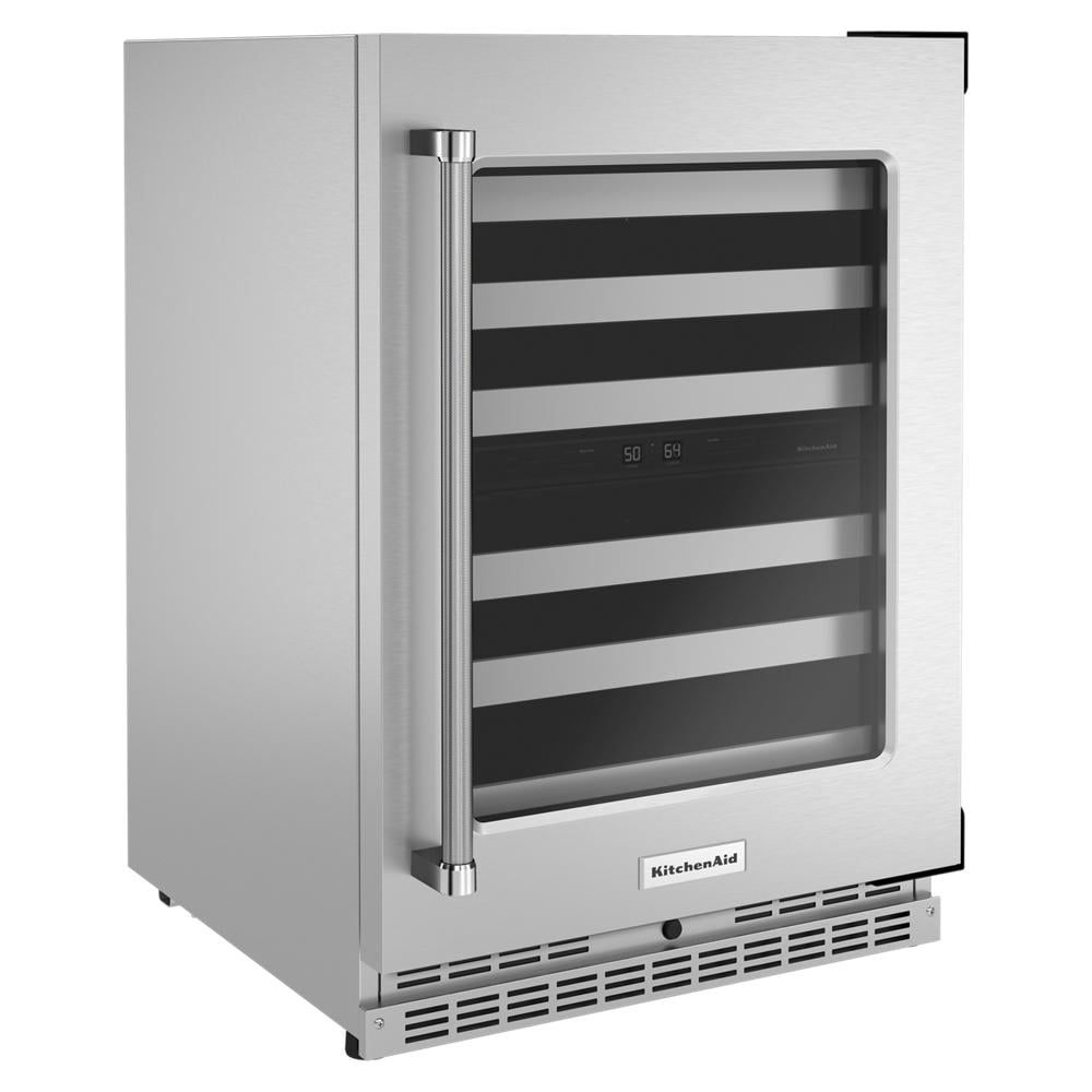 KitchenAid 24" Undercounter Wine Cellar W/ Glass Door & Metal-Front Racks In Steel KUWR314KSS - View 4 | Fridge.com
