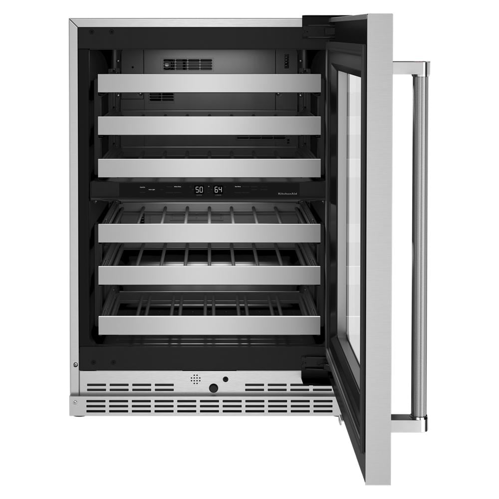 KitchenAid 24" Undercounter Wine Cellar W/ Glass Door & Metal-Front Racks In Steel KUWR314KSS - View 5 | Fridge.com