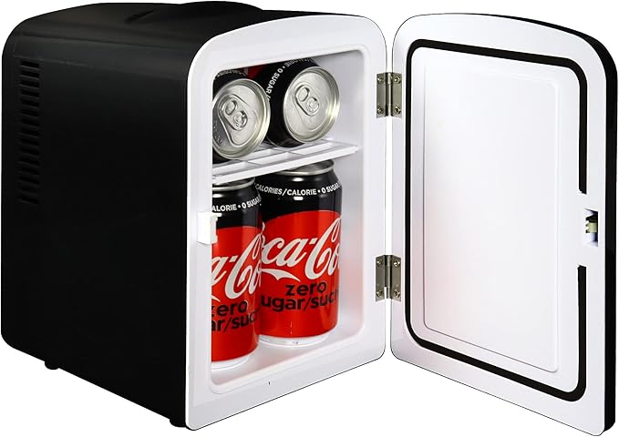 Coke Zero Mini Fridge - Refrigerator for Bedroom Office, Portable Table Top Beverage Cooler, 12V 110V Refrigerador For Drinks, Soda, Wine, Use In Car, Dorm, Outdoor, Patio, 6 Can | Fridge.com