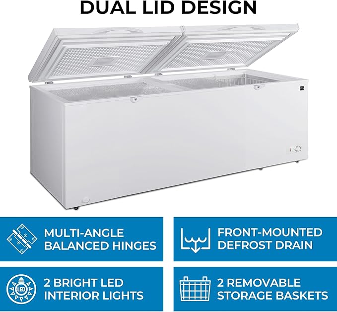 Kenmore Deep Freezer - Convertible Refrigerator/Chest Freezer, 2 Hanging Basket, Garage Ready, Meat Storage, Front Drain, Congelador For Home, Apartment, Basement, Cottage 21.0 Cubic Feet, White - View 5 | Fridge.com