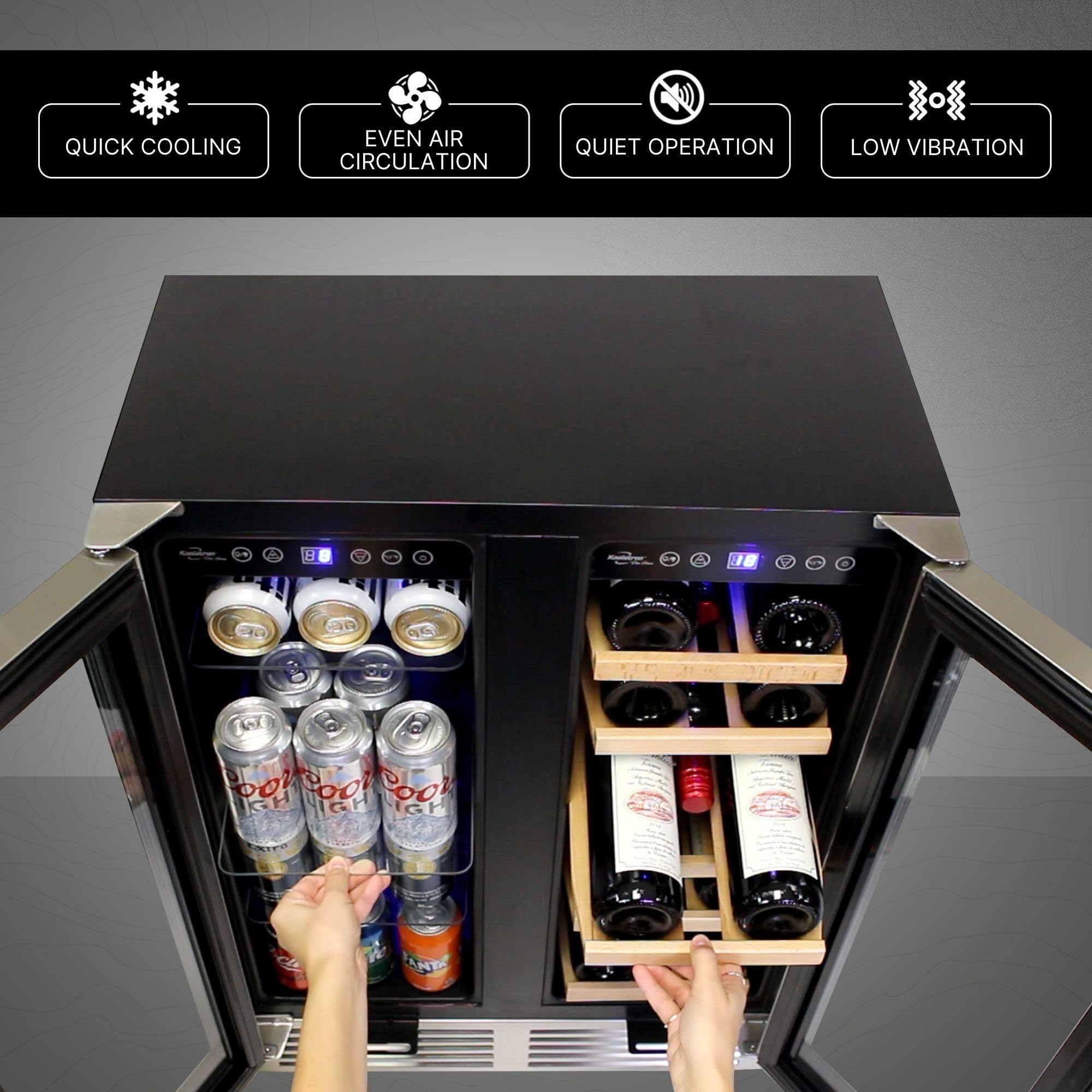 Koolatron Dual Zone 24"  Built In 18 Bottle and 56 Can Wine and Beverage Refrigerator — FIN-0006660 | Fridge.com
