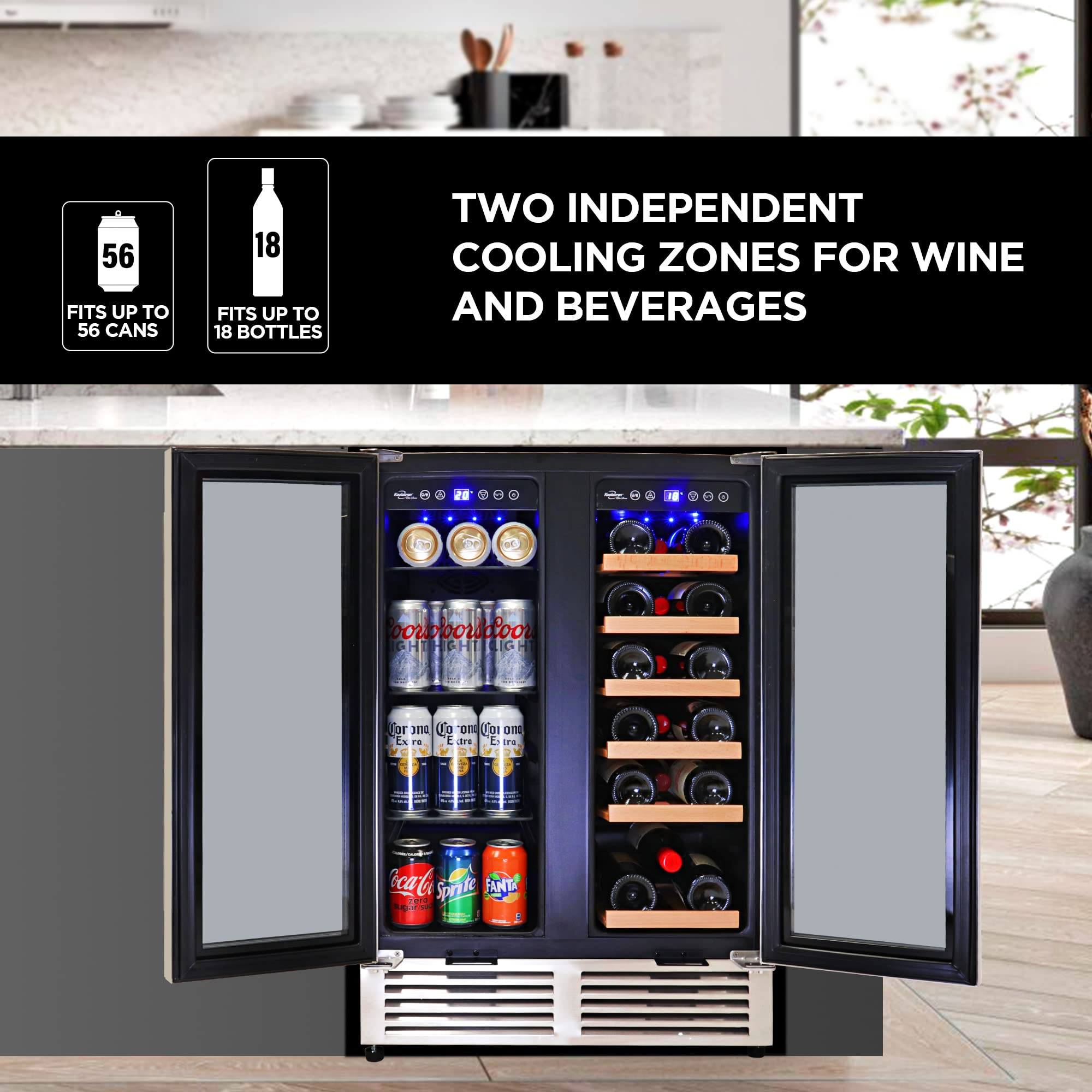 Koolatron Dual Zone 24"  Built In 18 Bottle and 56 Can Wine and Beverage Refrigerator — FIN-0006660 | Fridge.com