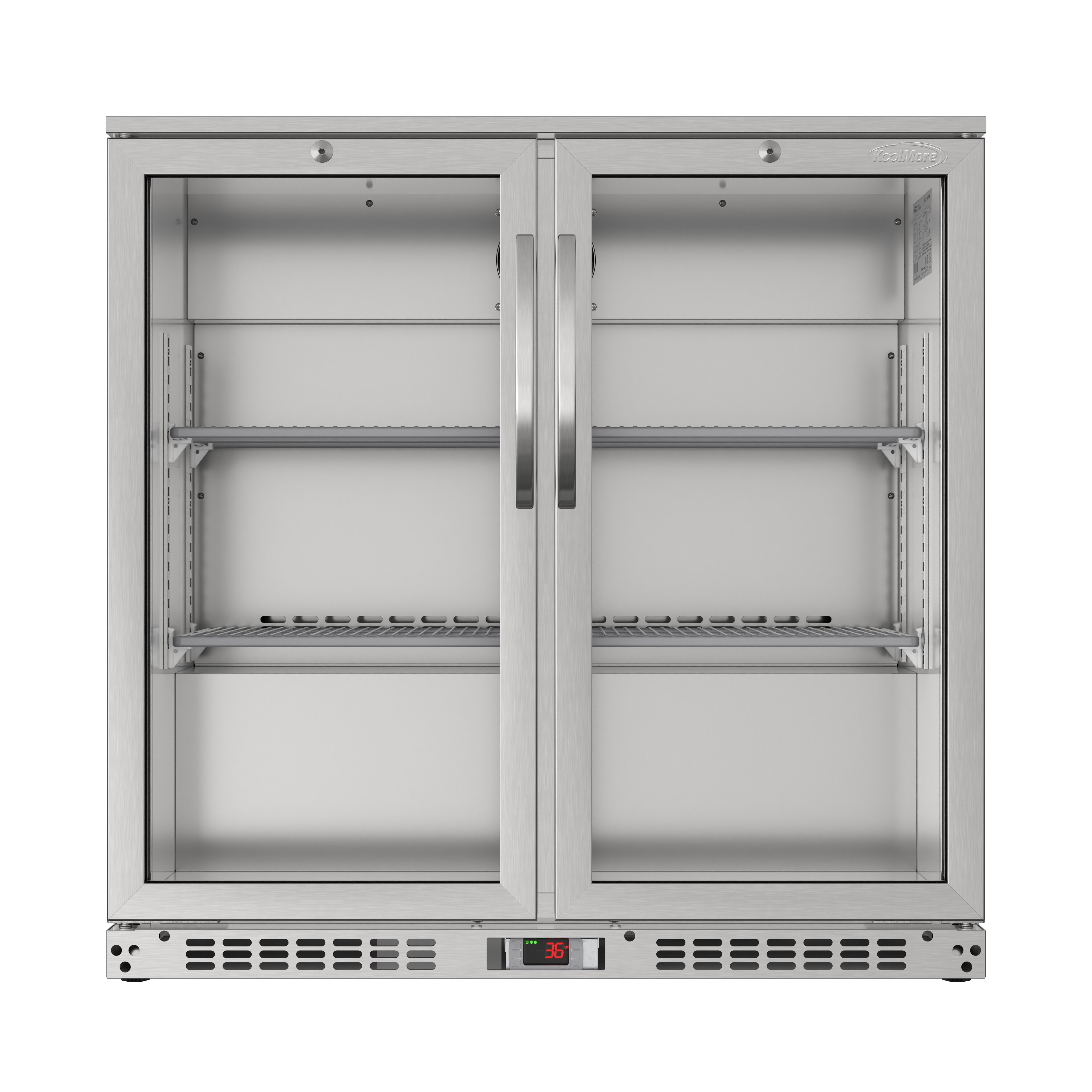 35 In. W 7.4 Cu. Ft. 2-Glass Door Counter Height Back Bar Cooler Refrigerator With LED Lighting In Stainless Steel - View 1 | Fridge.com