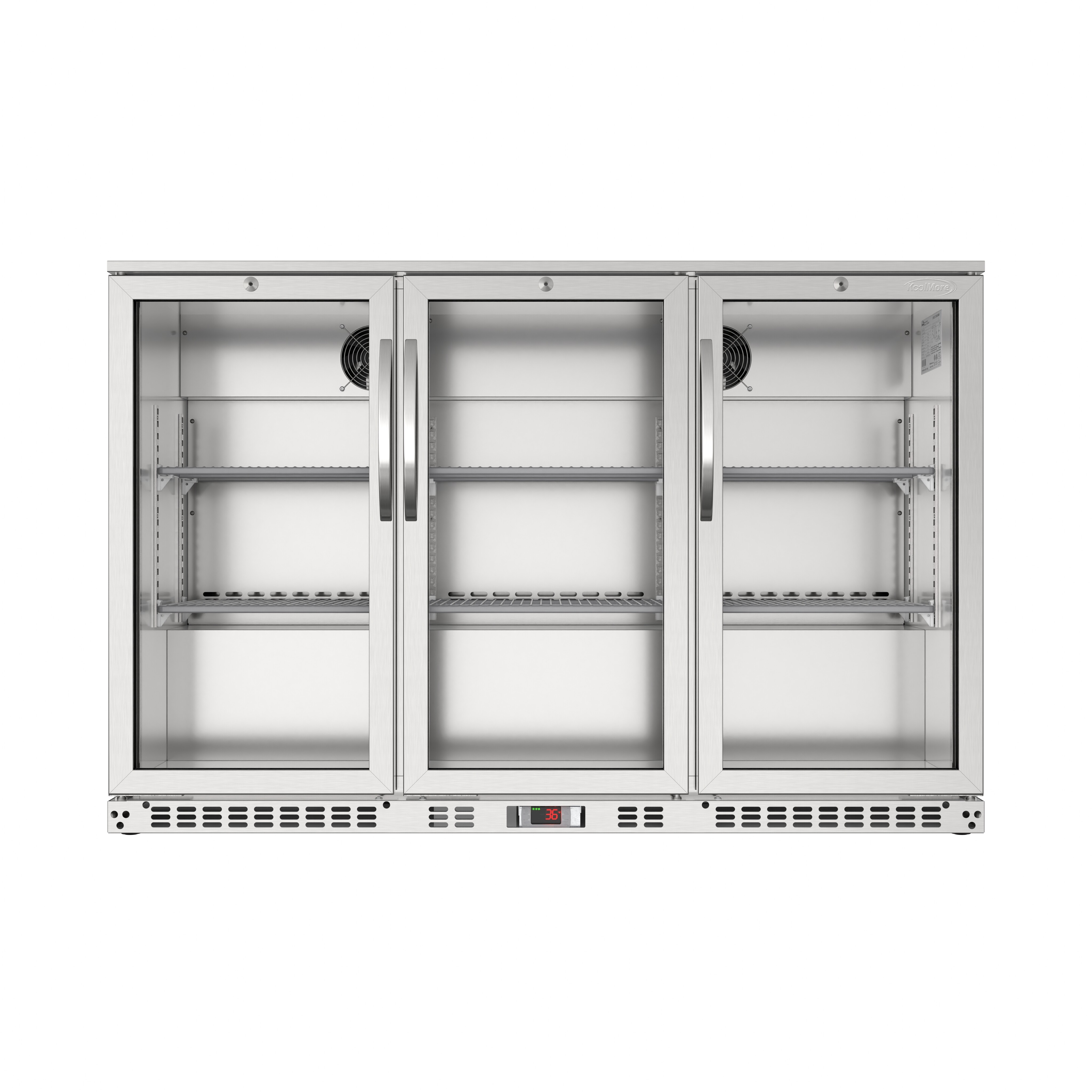 53 in. W 11 cu. ft. 3-Glass Door Counter Height Back Bar Cooler Refrigerator with LED Lighting in Stainless Steel | Fridge.com