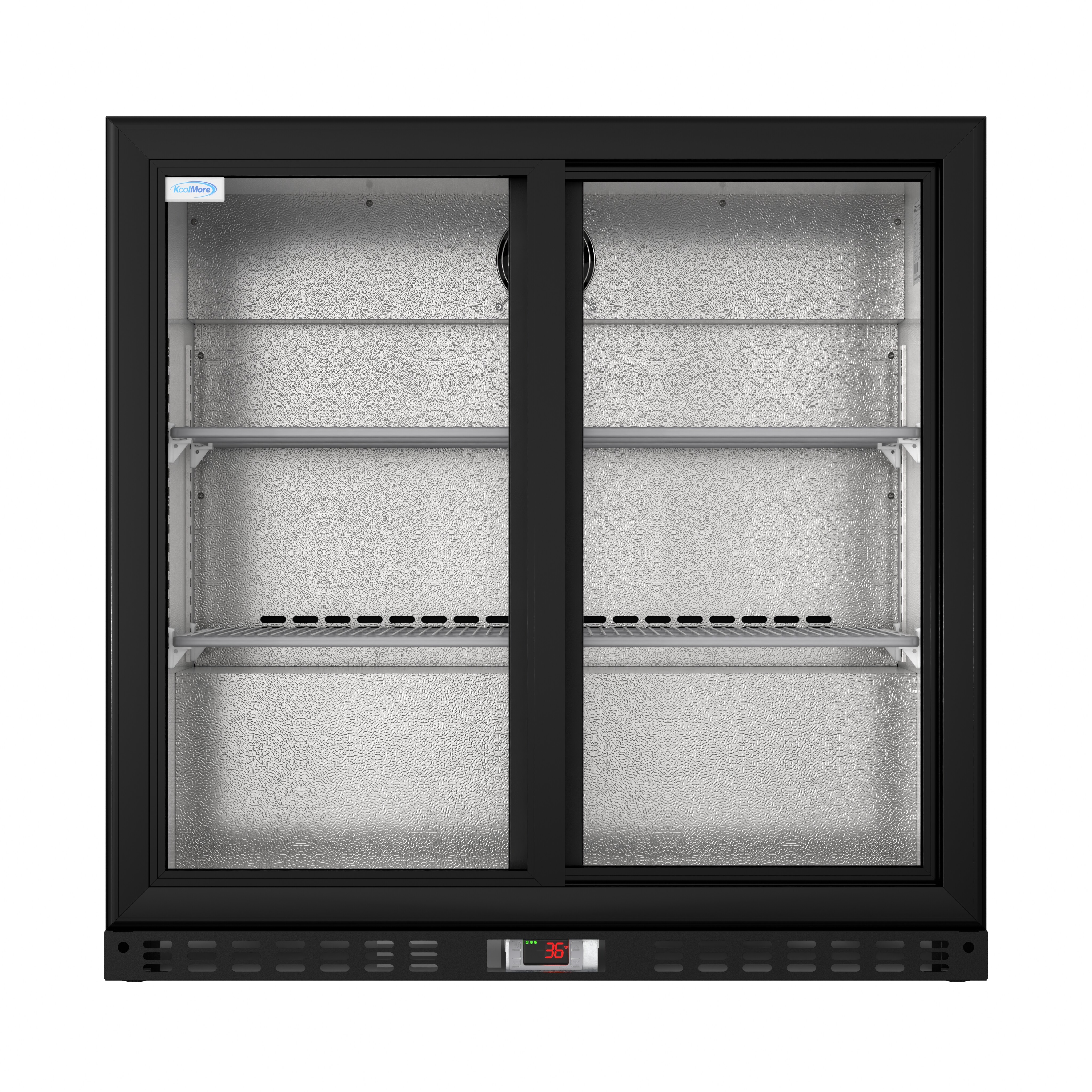 KoolMore BC-2DSL-BK Commercial-refrigerators, Double Sliding Door, Black, 7.4 cubic feet | Fridge.com