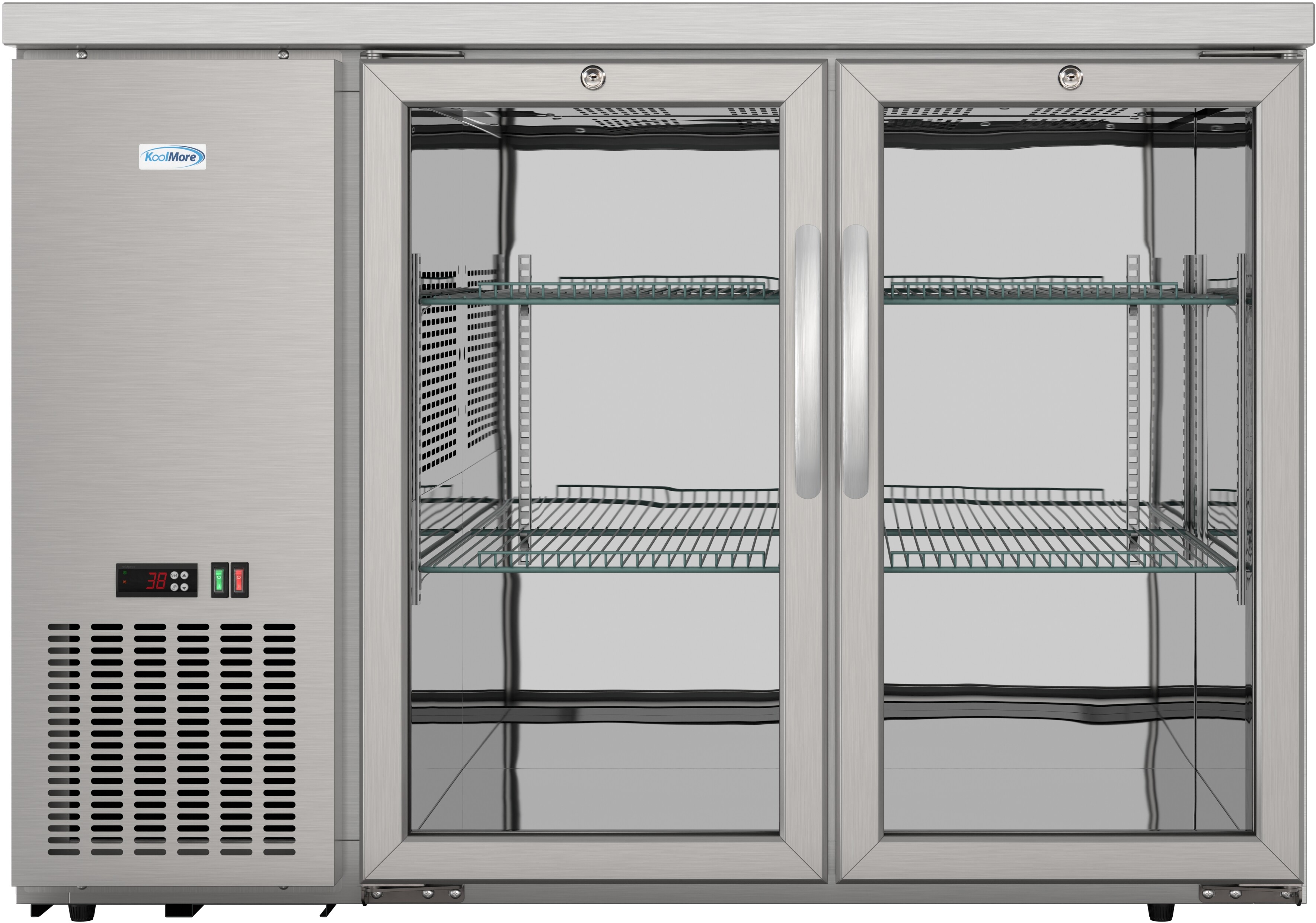 Koolmore - 47 in. Commercial Two Glass Door Back Bar Cooler Refrigerator with LED Lighting, 11 Cu. Ft Capacity in Stainless-Steel - Stainless Steel | Fridge.com