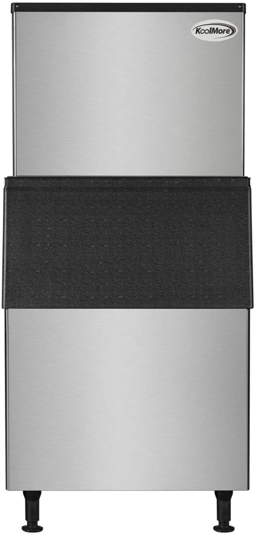 Commercial Ice Machine 500 lb/24hr, Air-Cooled, 375 lb Storage Bin, Freestanding, ETL Listed in Stainless-Steel and Black (KM-CIM-500) | Fridge.com