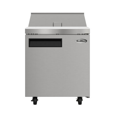 27 in. Commercial 1 Door Refrigerated Salad and Sandwich Prep Table, 8 Pan Capacity and 8 Cubic Feet of Storage | Fridge.com