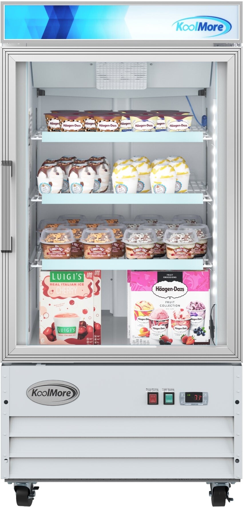 KoolMore 26 in. Commercial One Glass Door Display Upright Freezer Merchandiser in White 9 Cu. Ft. (MDF-1GD-9C-WH) | Fridge.com