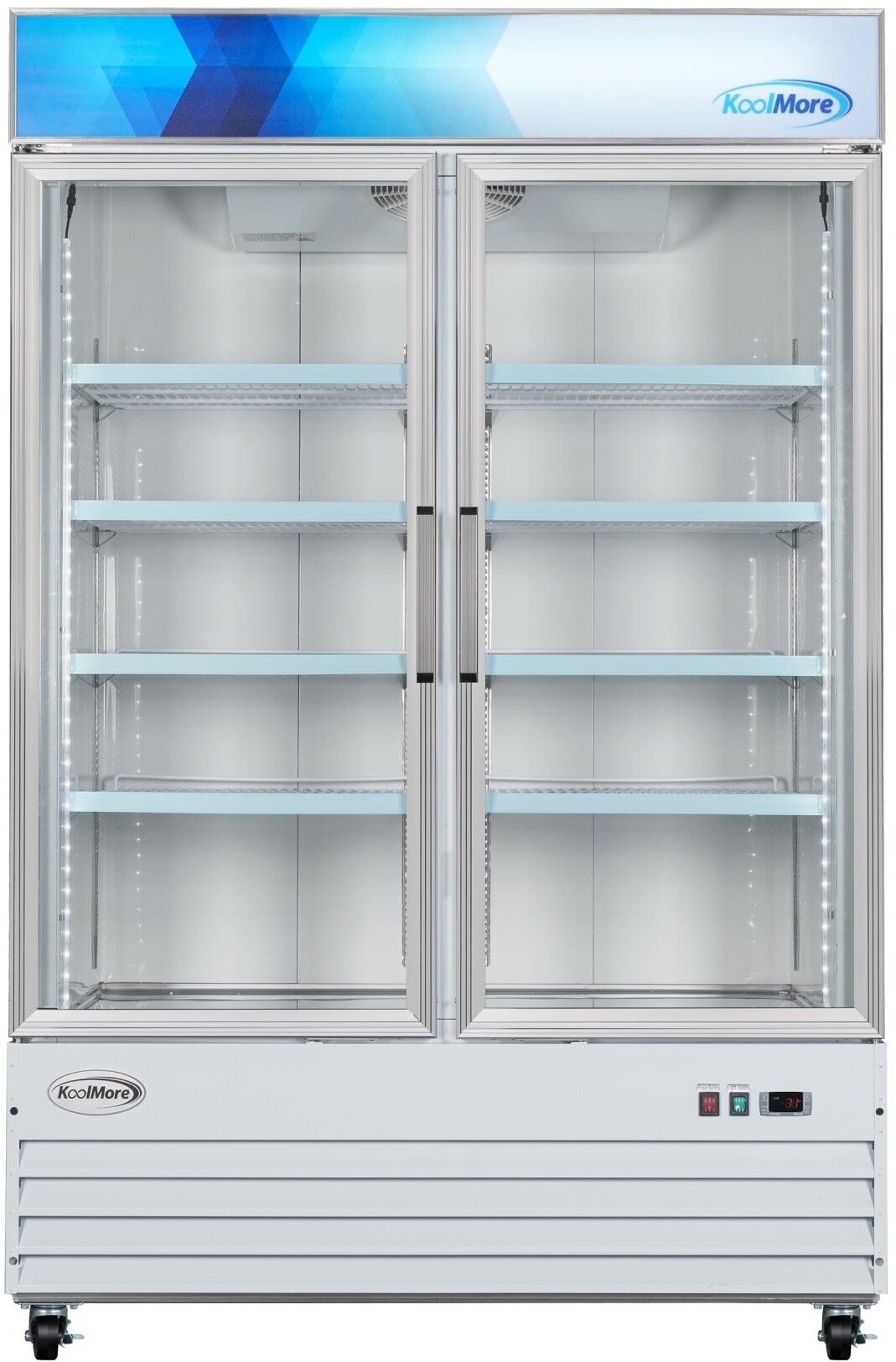 KoolMore 53 in. Commercial Two Glass Door Display Upright Freezer Merchandiser in White 45 Cu. Ft. (MDF-2GD-45C-WH) | Fridge.com