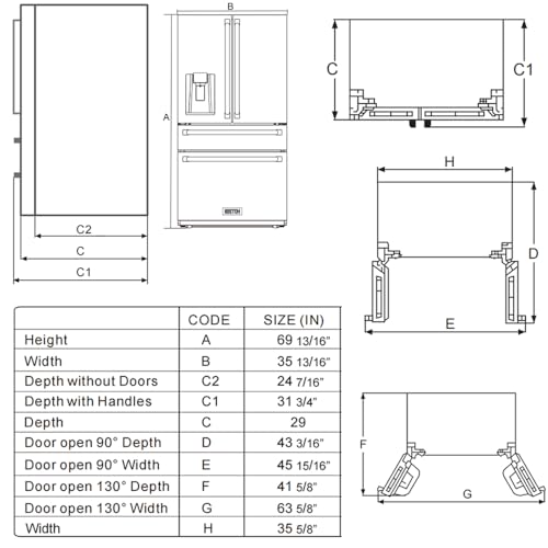 Kostch 21.6 cu.ft French Door Refrigerator With Ice/Water Dispenser, Stainless Steel, Energy Star Certified - View 3 | Fridge.com
