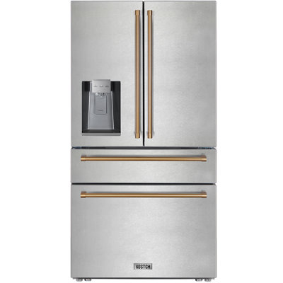 KOSTCH 21.6 Cu.Ft French Door Refrigerator with Ice/Water Dispenser, Stainless Steel with Bronze Handles, Energy Star Certified | Fridge.com