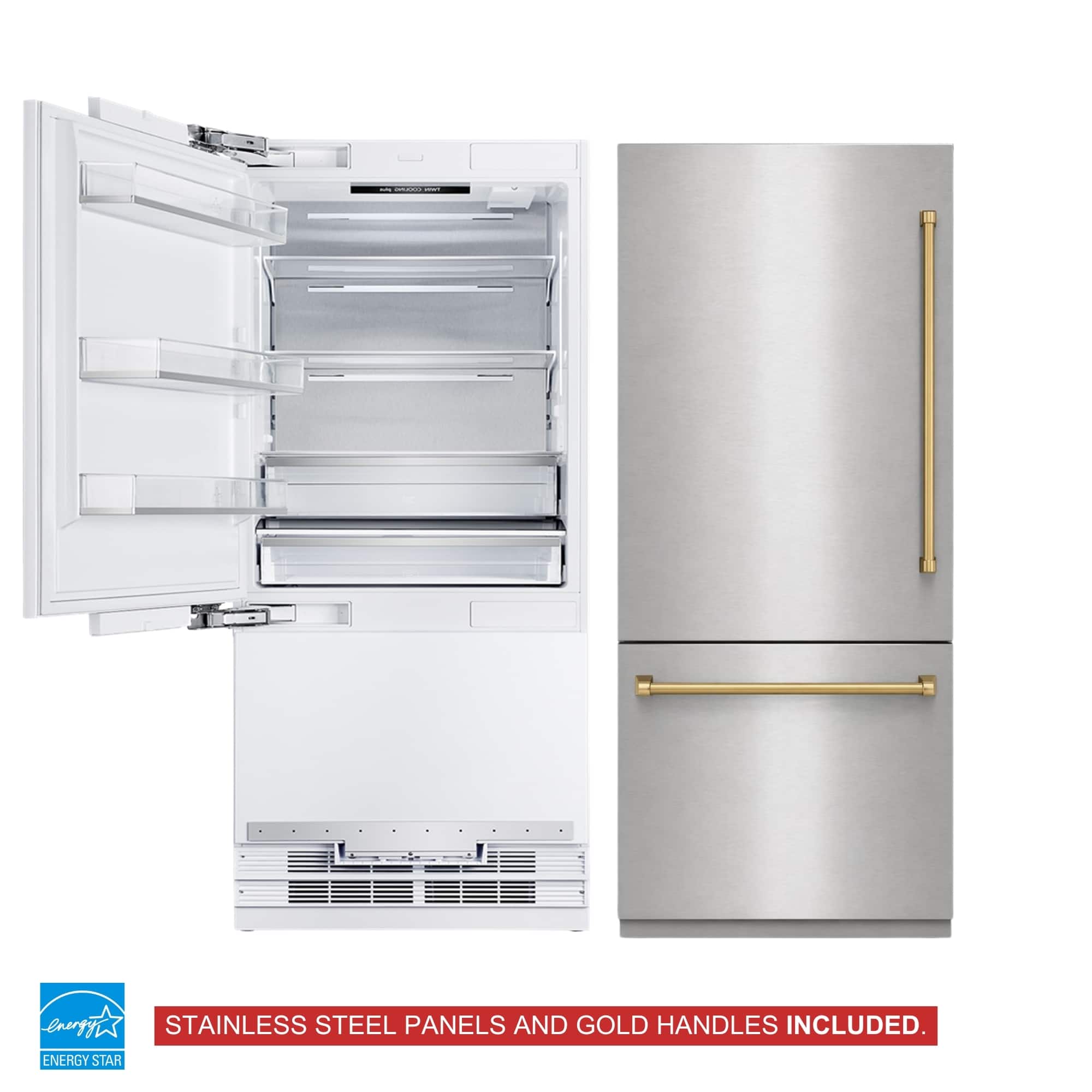 Kucht 36 in. 19.8 cu ft. Built-In Bottom Freezer Refrigerator - Stainless Steel Panels and Gold Handles Included