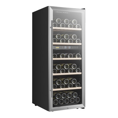 20" 64 Bottle Dual Zone Freestanding Wine Cooler, Stainless Steel Trimmed Glass Door With Safety Lock - View 1 | Fridge.com