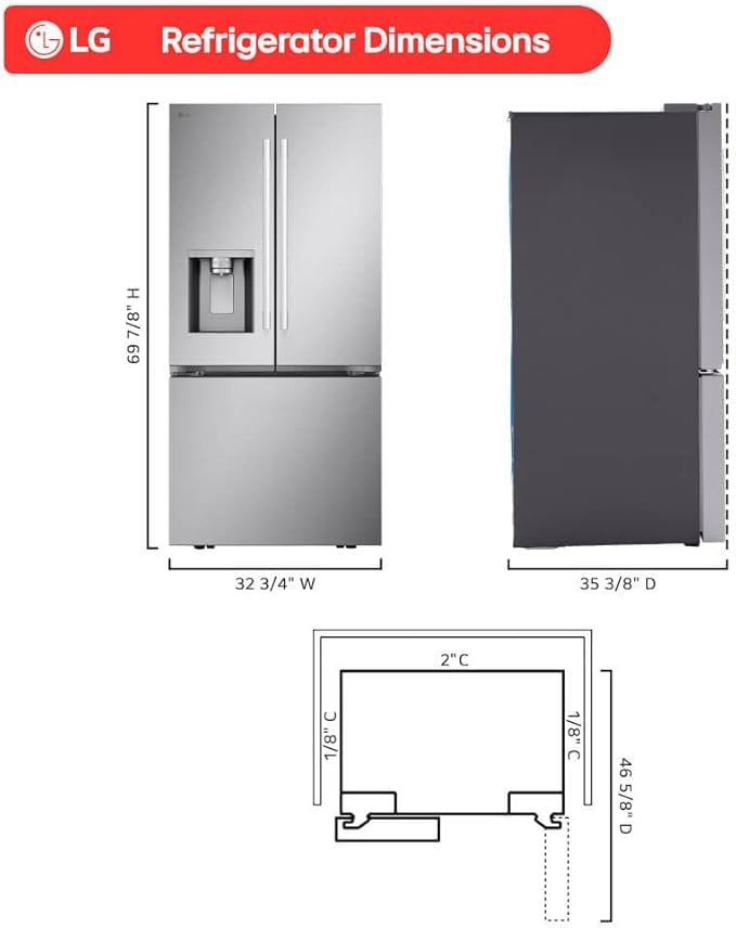 LG LF25H6330S 24.5 cu ft French Door Refrigerator – External Water & Ice Dispenser, White - View 2 | Fridge.com