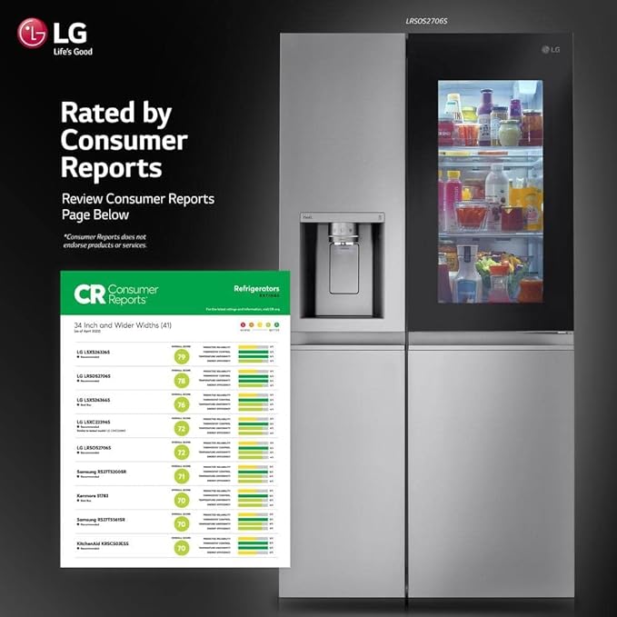 27 cu. ft. Side By Side Smart Refrigerator W/InstaView And Craft Ice In Printproof Stainless Steel - View 6 | Fridge.com