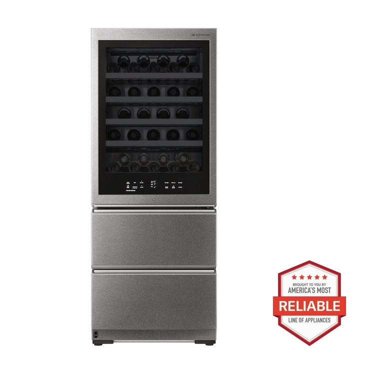 LG SIGNATURE Smart Wi-Fi Enabled InstaView Wine Cellar Refrigerator, Signature Textured Steel, 15 cu. ft. — FIN-0019549 | Fridge.com