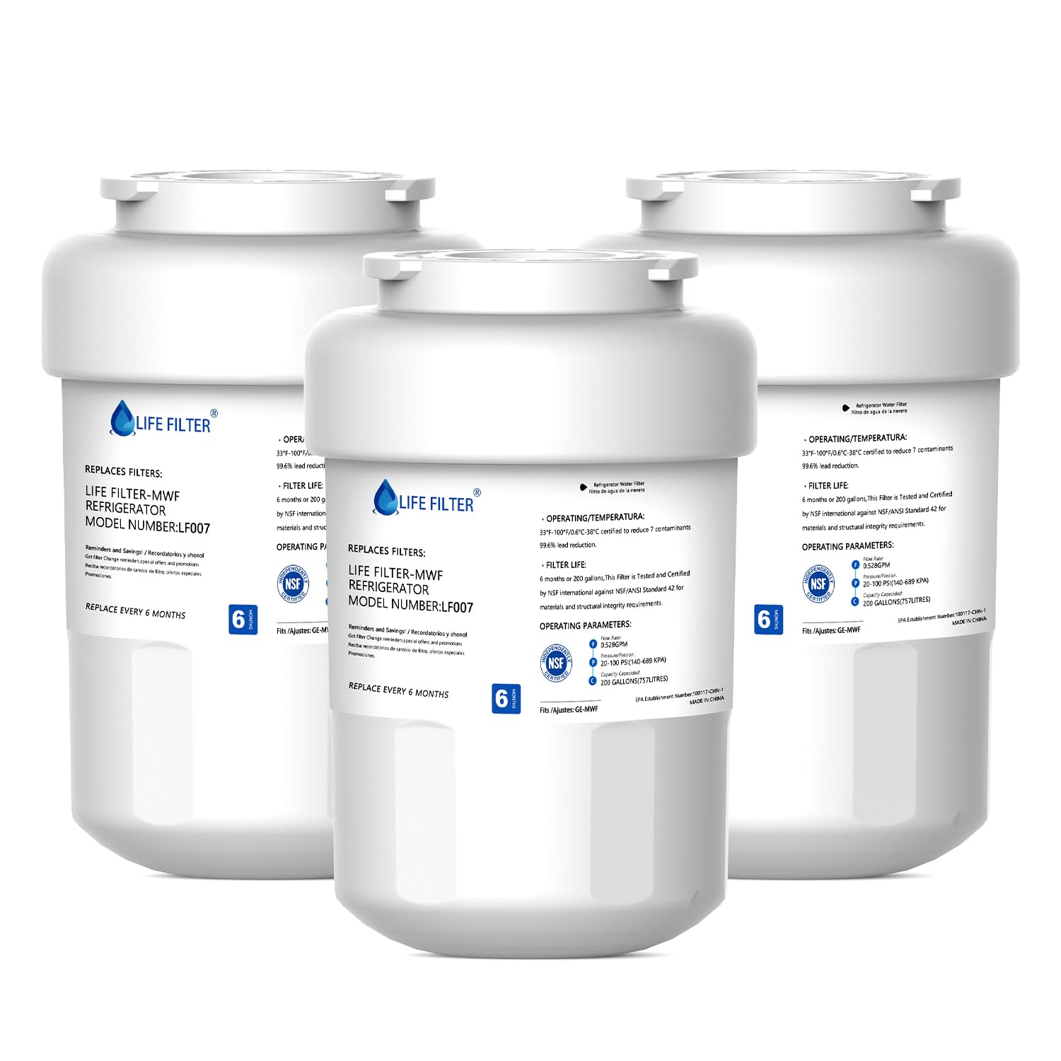 Lifefilter Replacement for MWF Refrigerator Water Filters, MWFP, HDX FMG-1, MWFA, GWF, WFC1201, RWF1060, 197D6321P006, 9991, 3 Pack | Fridge.com
