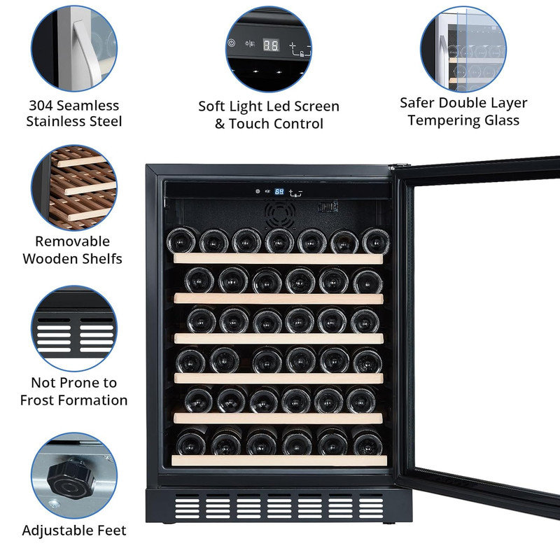 24" Single Zone Wine Cooler - 46 Bottle Capacity, Built-In/Freestanding Metal Design With Touch Control | Fridge.com