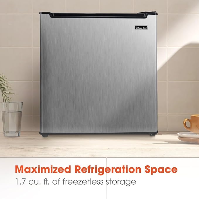 Magic Chef 1.7-cu. ft. Mini Fridge In Stainless Steel, Small Compact All Refrigerator With No Freezer For Bedroom, Apartment, Dorm Room, Office - View 5 | Fridge.com