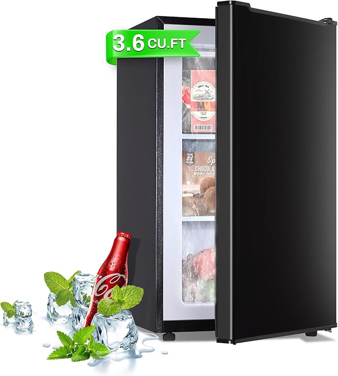 Maine Mini Upright freezer, 3.6 Cubic Feet, Single Door Compact Freezer with Reversible Stainless Steel Door, 3-Speed Temperature Adjustment Small freezer for Home/Dorms | Fridge.com