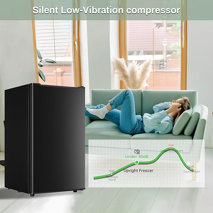 Maine Mini Upright freezer, 3.6 Cubic Feet, Single Door Compact Freezer with Reversible Stainless Steel Door, 3-Speed Temperature Adjustment Small freezer for Home/Dorms | Fridge.com