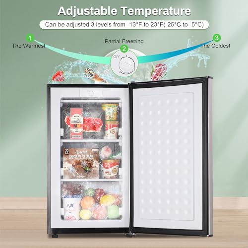 Mini Upright Freezer 3.6 Cubic Feet Mini Freezer, Reversible Stainless Door - View 4 | Fridge.com