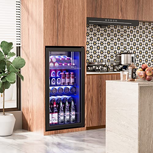 Manastin Beverage Refrigerator Cooler-130 Cans Freestanding Mini Fridge Cooler With Glass Door, Adjustable Shelves & Digital Temperature Display For Soda, Wine Or Beer (Black, 3.2 cu.ft) - View 2 | Fridge.com
