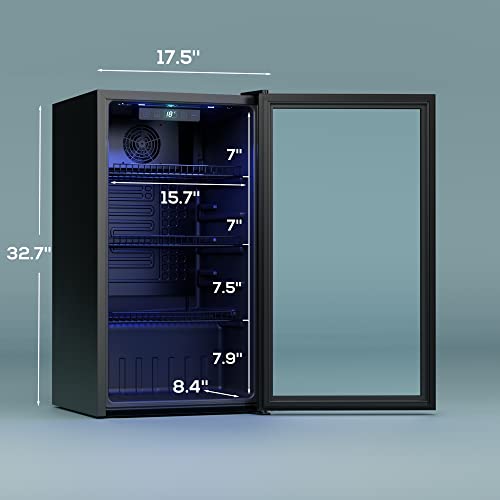 Manastin Beverage Refrigerator Cooler-130 Cans Freestanding Mini Fridge Cooler With Glass Door, Adjustable Shelves & Digital Temperature Display For Soda, Wine Or Beer (Black, 3.2 cu.ft) - View 3 | Fridge.com