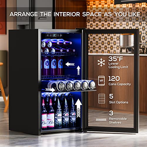 Manastin Beverage Refrigerator Cooler-130 Cans Freestanding Mini Fridge Cooler With Glass Door, Adjustable Shelves & Digital Temperature Display For Soda, Wine Or Beer (Black, 3.2 cu.ft) - View 4 | Fridge.com