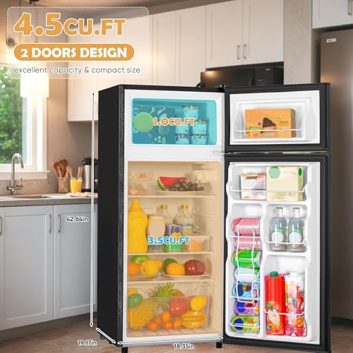 Manastin 4.5 cu.ft Mini Fridge With Freezer, Small Refrigerator With 2 Doors For Kitchen, Dorm, Office And Bedroom, Mini Fridge With Adjustable Shelves (Black) - View 6 | Fridge.com