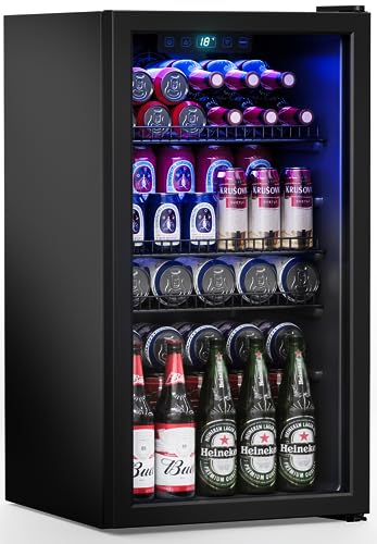 Manastin Beverage Refrigerator Cooler-130 Cans Freestanding Mini Fridge Cooler With Glass Door, Adjustable Shelves & Digital Temperature Display For Soda, Wine Or Beer (Black, 3.2 cu.ft) - View 2 | Fridge.com