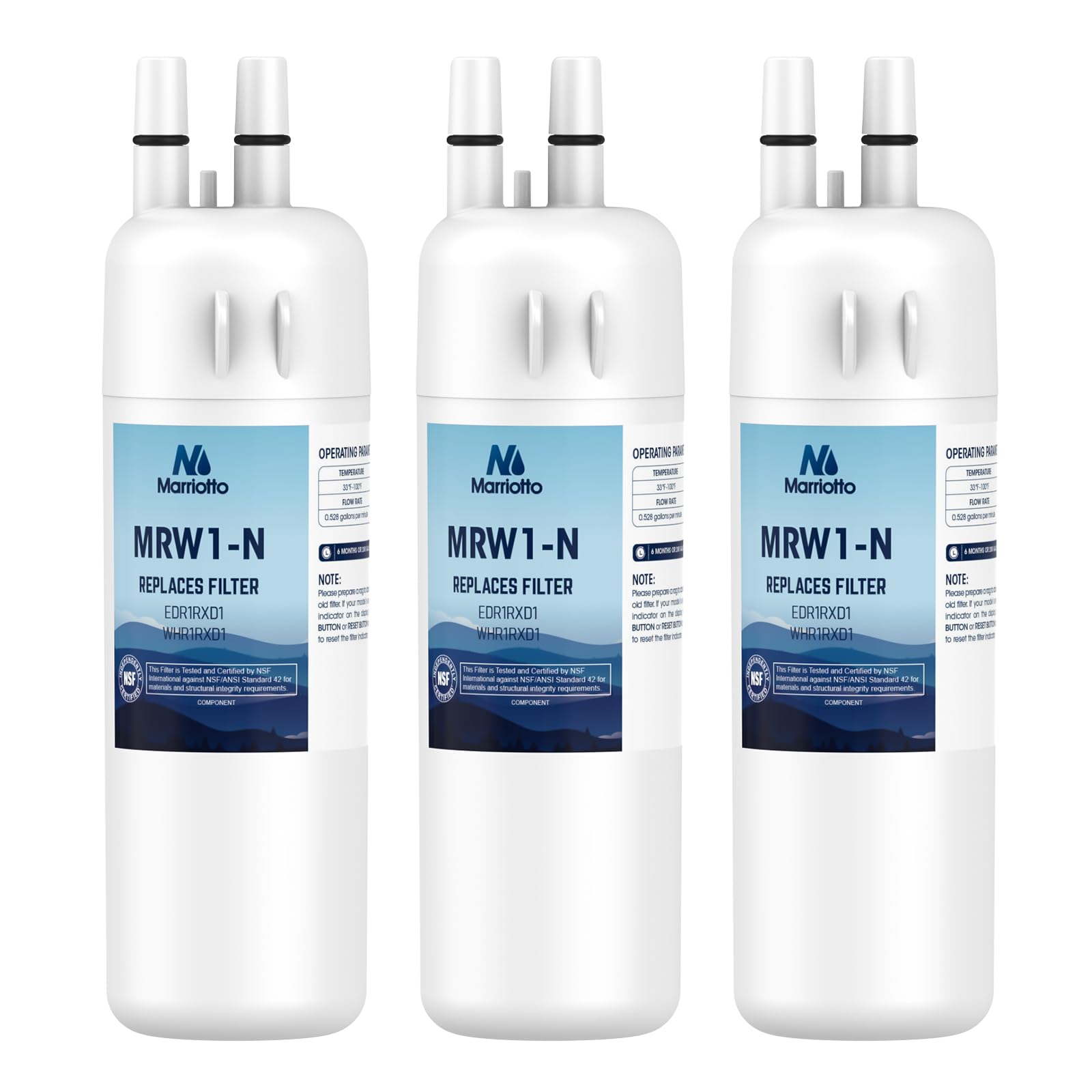 Marriotto EDR1RXD1 Refrigerator Water Filter Compatible With Whirlpool W10295370A, WHR1RXD1, KAD1RXD1, Filter 1, W10295370, P4RFWB, P8RFWB2L, 46-9930, 46-9081 Refrigerator Water Filter, Pack Of 3 | Fridge.com