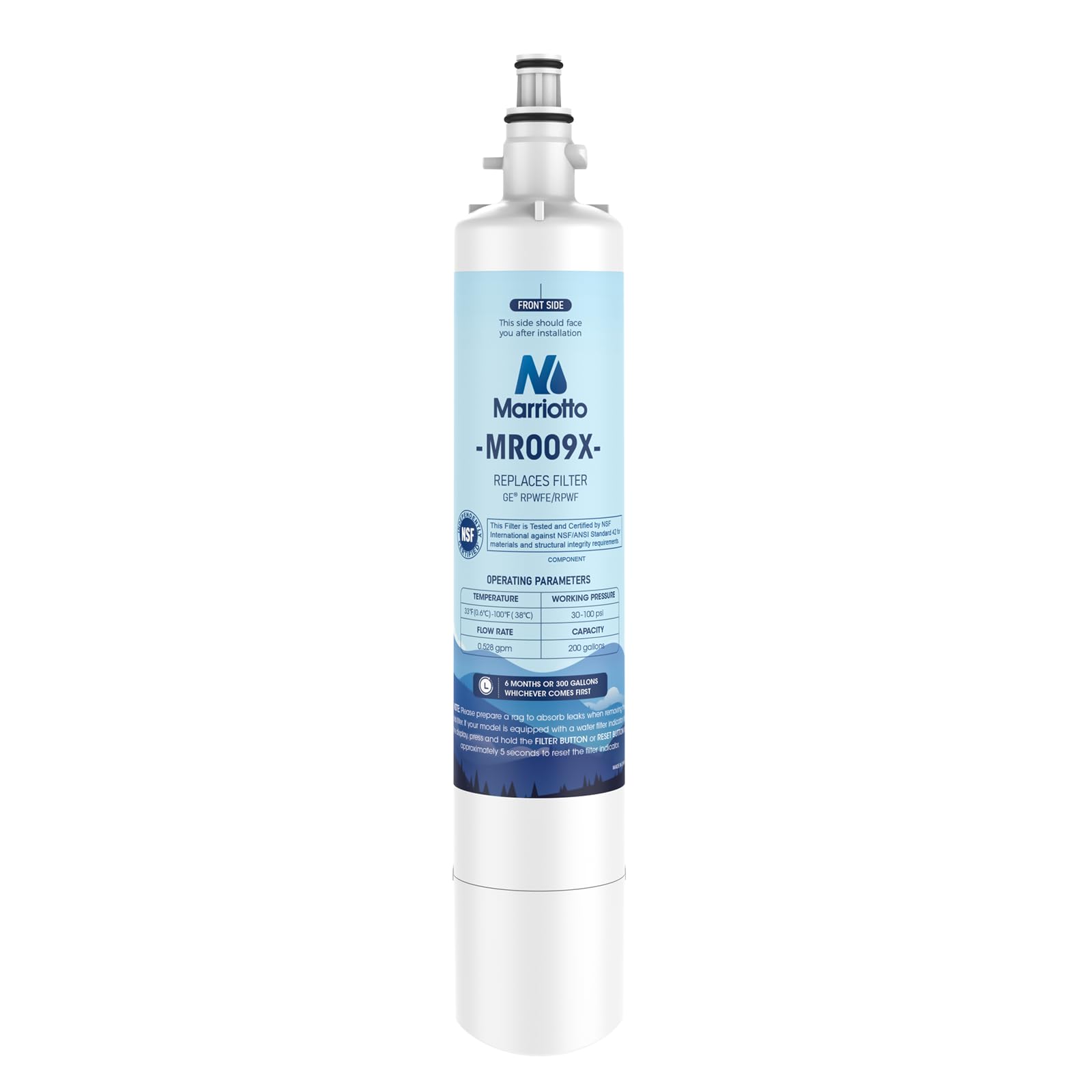 MARRIOTTO Replacement for GE RPWFE, RPWF (Built-in CHIP) Refrigerator Water Filter, Compatible with GFE28GELDS, PFE28KELDS, PFE28KYNFS, GFD28GELDS, GYE22HMKES, GFE28GYNFS, GFD28GYNFS, Pack of 1 | Fridge.com