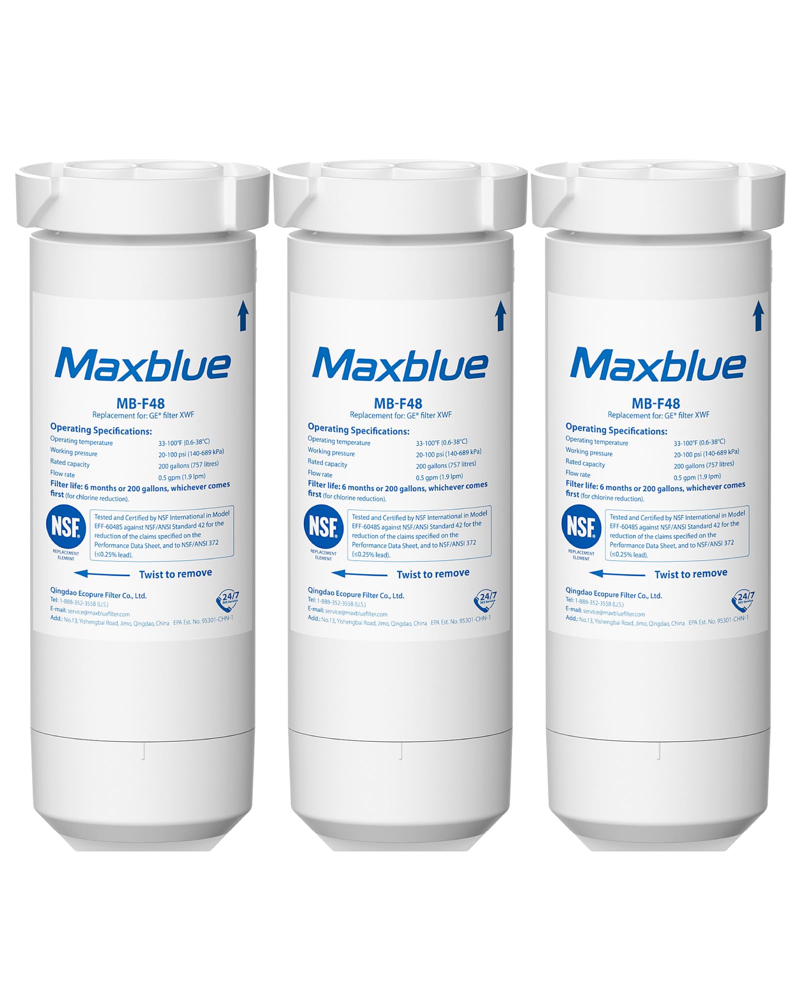 Maxblue Xwf Replacement For GE® Xwf, Wr17x30702, Nsf Certified Refrigerator Water Filter, 3 Filters (Not Xwfe®) - View 1 | Fridge.com