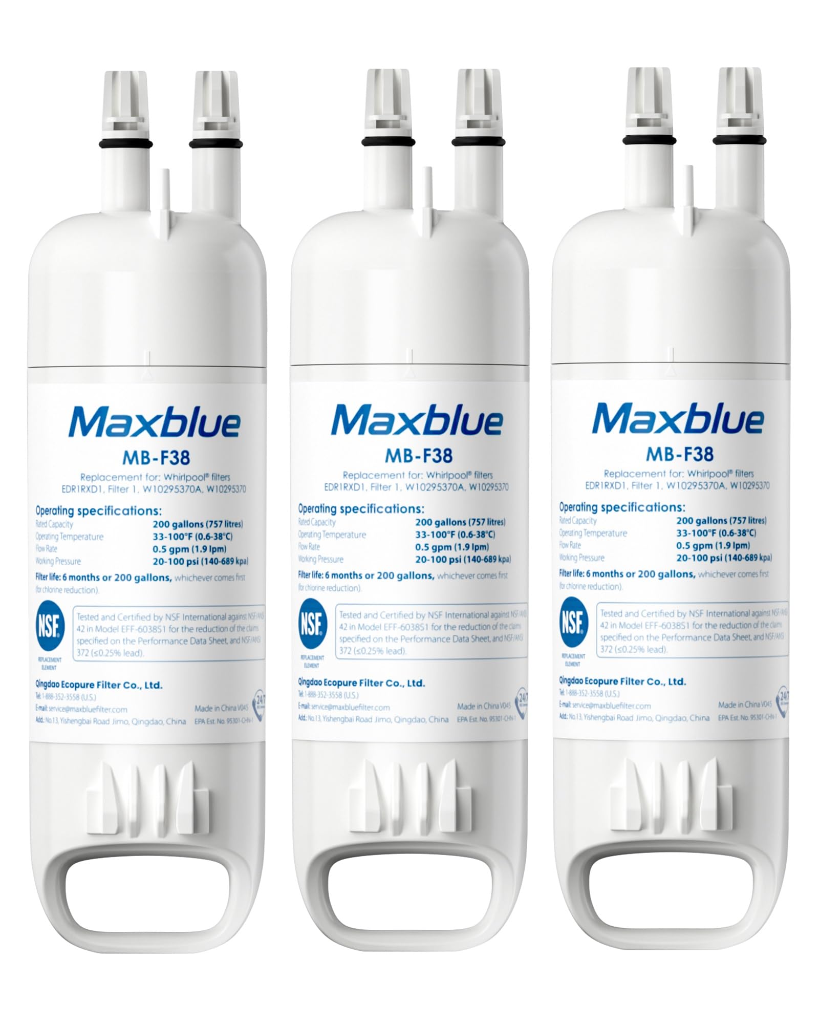 Maxblue W10295370a Replacement For Everydrop® Filter 1, Whirlpool® Edr1rxd1, Edr1rxd1b, P8rfwb2l, P4rfwb, Kenmore® 46-9081, 46-9930, Mb-F38 Refrigerator Water Filter, 3 Filters (Package May Vary) - View 1 | Fridge.com
