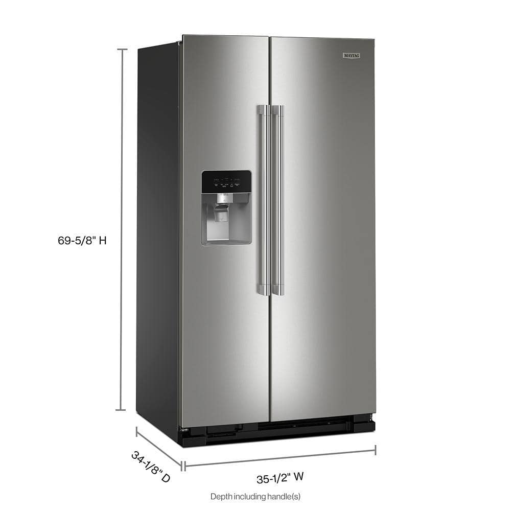 Maytag - 36 in. Wide 25 cu. ft. Side-By-Side Refrigerator With Gallon Door Bins - Stainless Steel - View 6 | Fridge.com