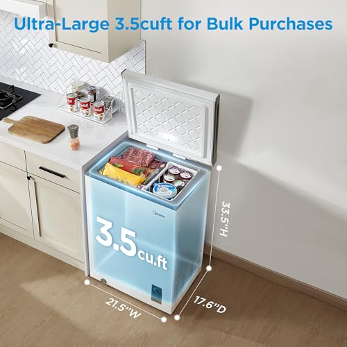 Midea MERC05C4BAWW Chest Freezer, 5.1 Cubic Feet Freezer With Removable Basket, Interior LED Light, Adjustable Temperature, For Kitchen Apartment Office, White - View 2 | Fridge.com